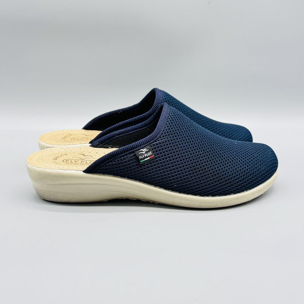 Fly Flot Shoes Women 8 Blue Mesh Slip On Mule Clogs Slippers Lightweight Comfort